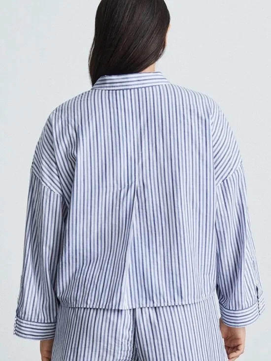 Everlane Cropped Striped Cotton Button Down The Woven PJ Top NWT Medium - Picture 3 of 13